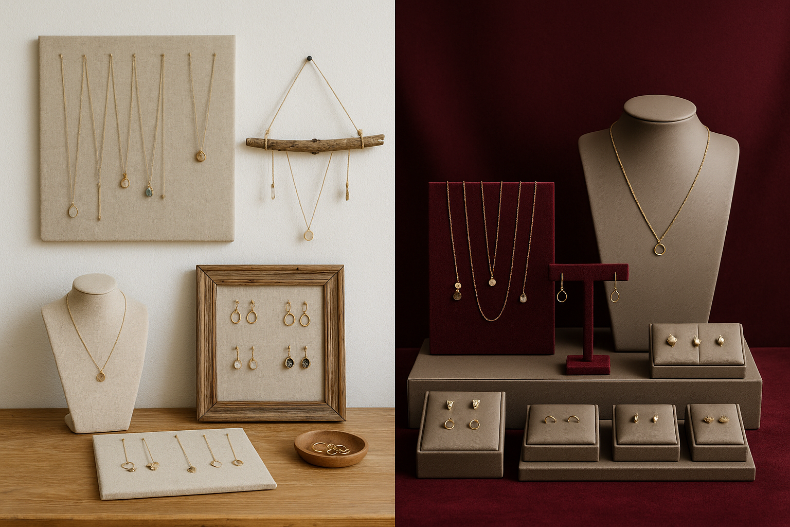 Comparaison entre présentoirs bijoux DIY fait maison et présentoirs professionnels