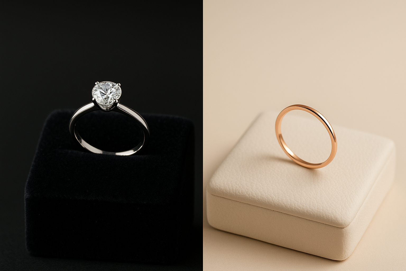Comparaison présentoir bijoux velours noir et simili cuir blanc cassé