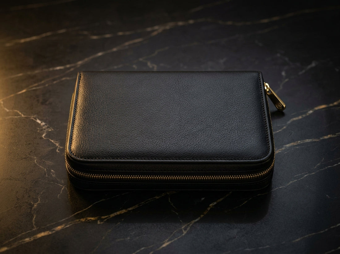 Kit outils horloger – Pochette noire fermée à fermeture éclair dorée