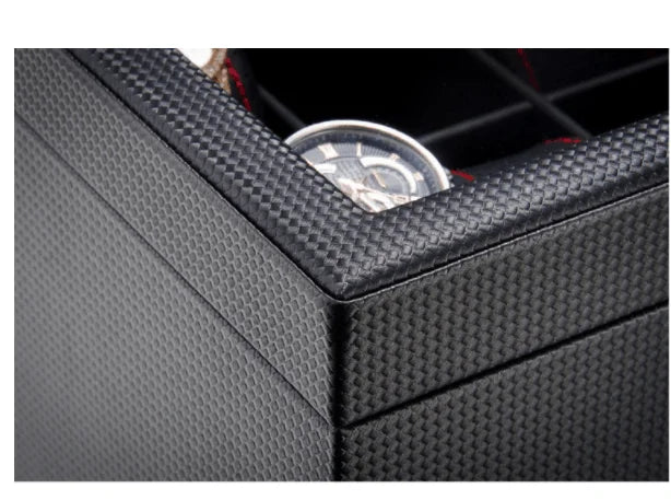 Coffret Montres Carbone Vitrine Verre Transparent