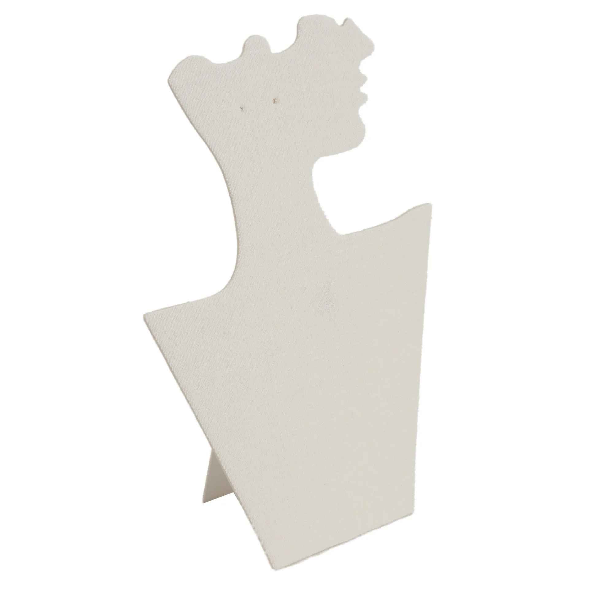 Présentoir Collier &amp; Boucles d’Oreilles Silhouette Féminine en Flanelle Blanc Cassé (30 × 21 cm)