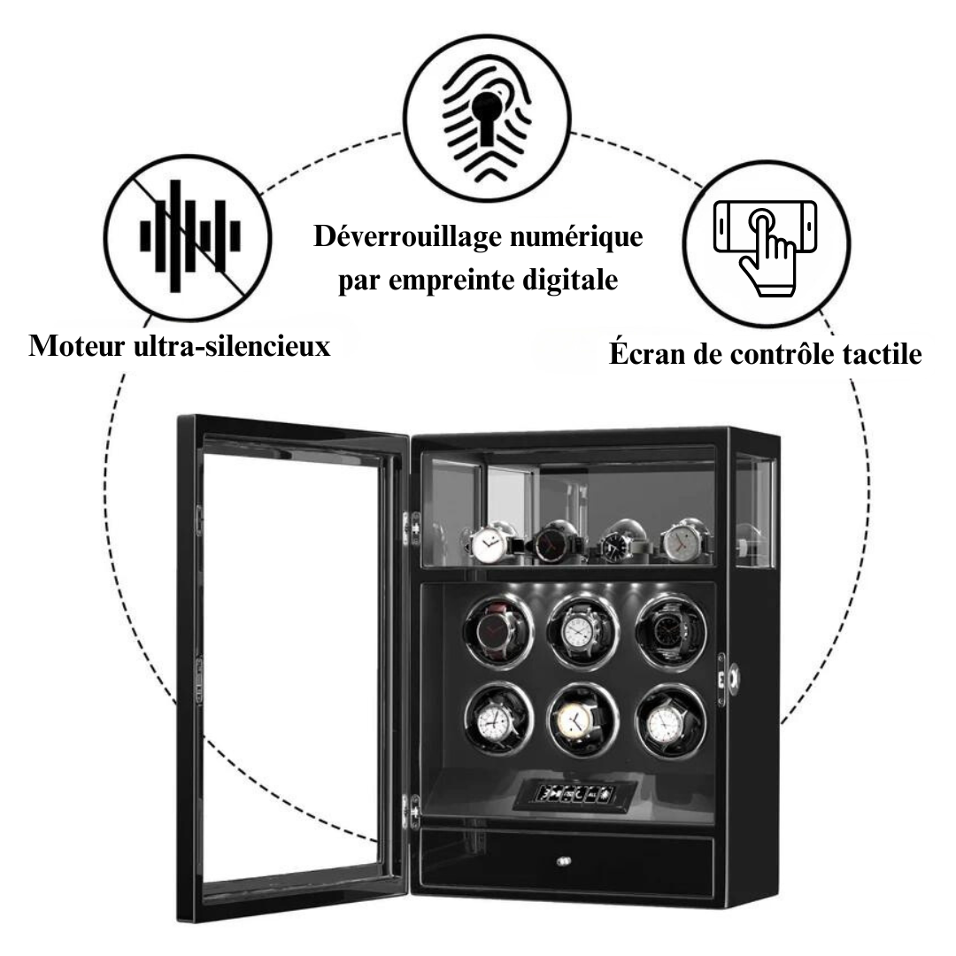 Remontoir 6 Montres Noir Empreinte Digitale Impérial