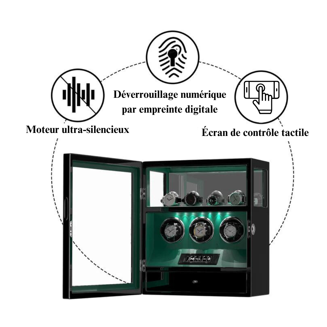 Coffre Fort Montre Cuir Vert Souverain 3 Places Biométrique