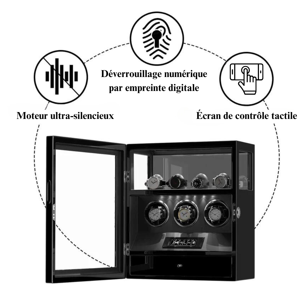 Coffre Fort Montre Cuir Noir 3 Places Empreinte Digitale