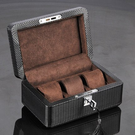 Coffret Montre Fibre Carbone 3 Slots Serrure