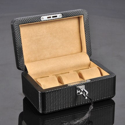 Coffret Montre Fibre Carbone 3 Slots Serrure