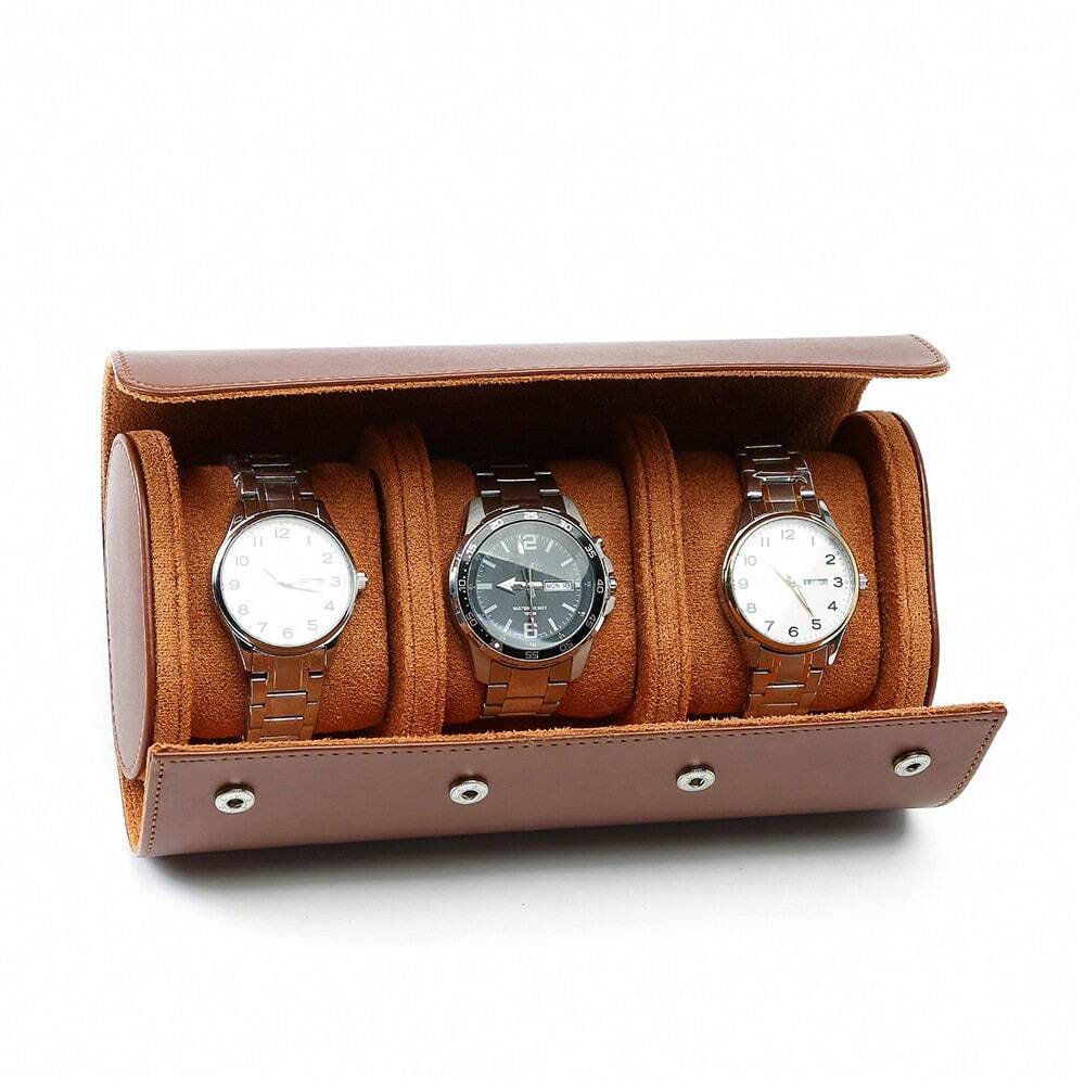 Etui Montre Cuir Lisse Noir Marron Voyage