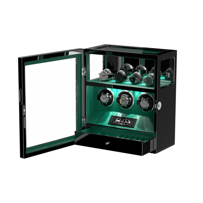 Coffre Fort Montre Cuir Vert Souverain 3 Places Biométrique