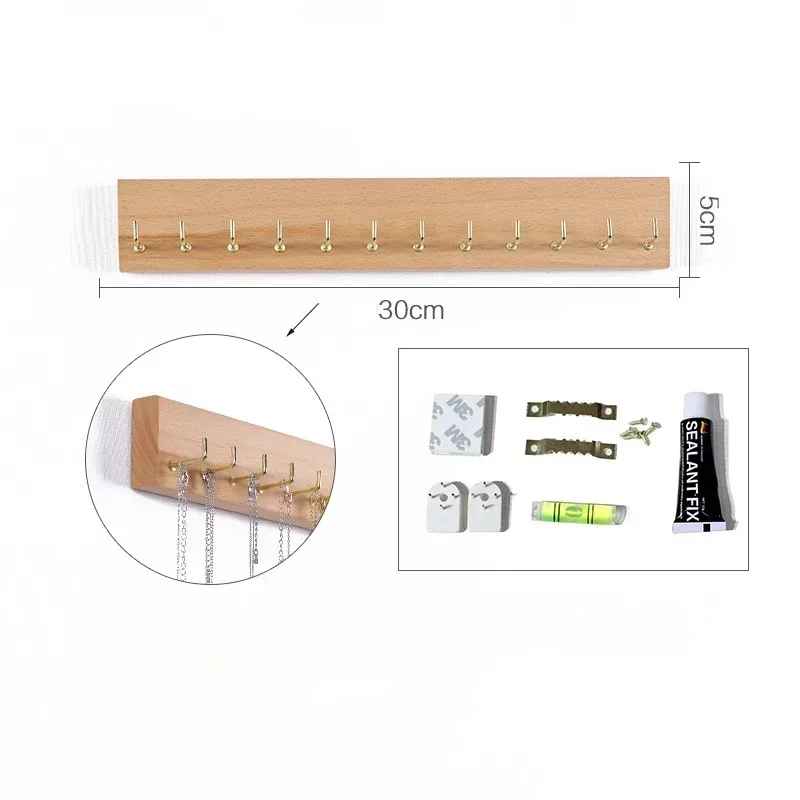 Présentoir Collier mural bois clair 30cm