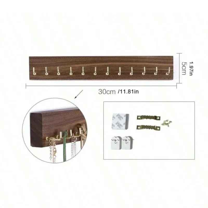 Présentoir Collier mural bois foncé 30cm