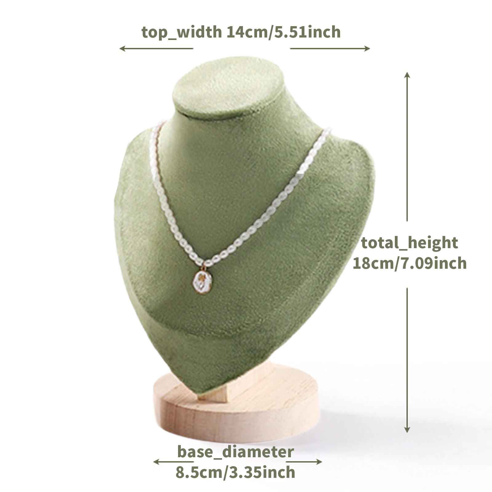 Présentoir Collier Vert Velours & Bois 18 × 14 cm