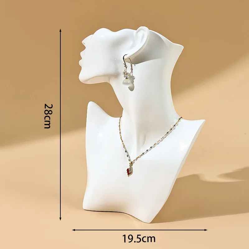 Présentoir collier buste femme blanc en résine 28cm