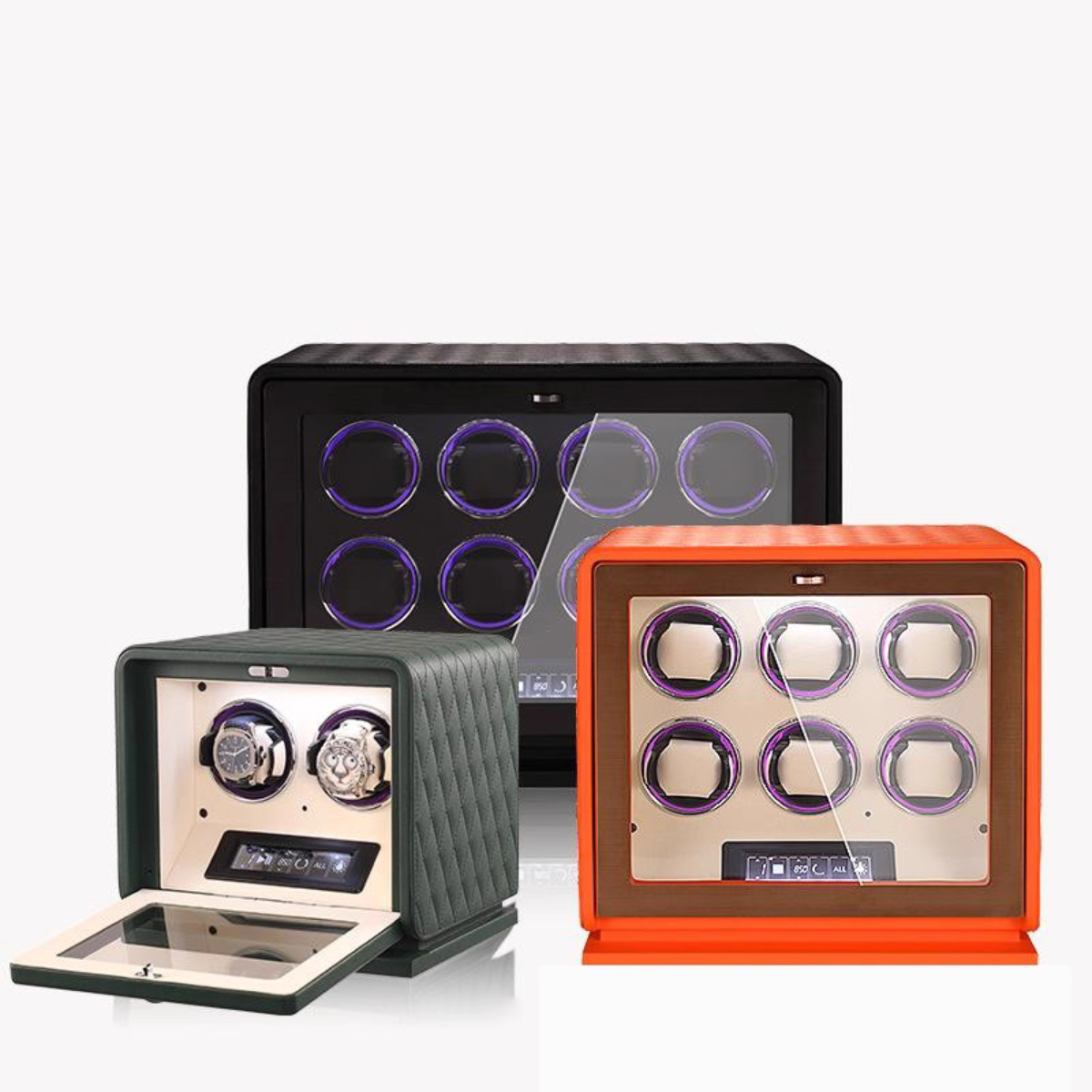 Remontoir Montres Cuir 6 Places LED RGB