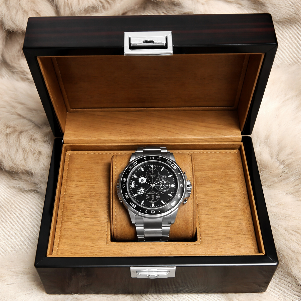 Boîte Montre Bois Laqué Cuir Doublure