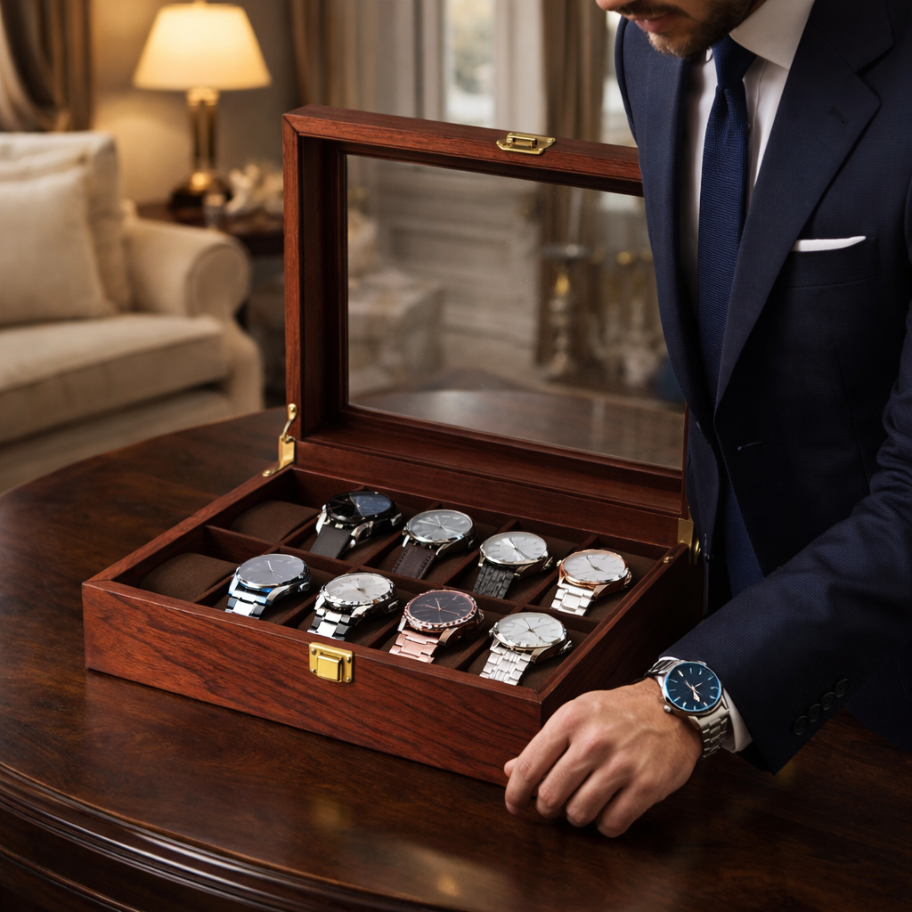 Coffret Bois 12 Montres Bois de Rose Rétro