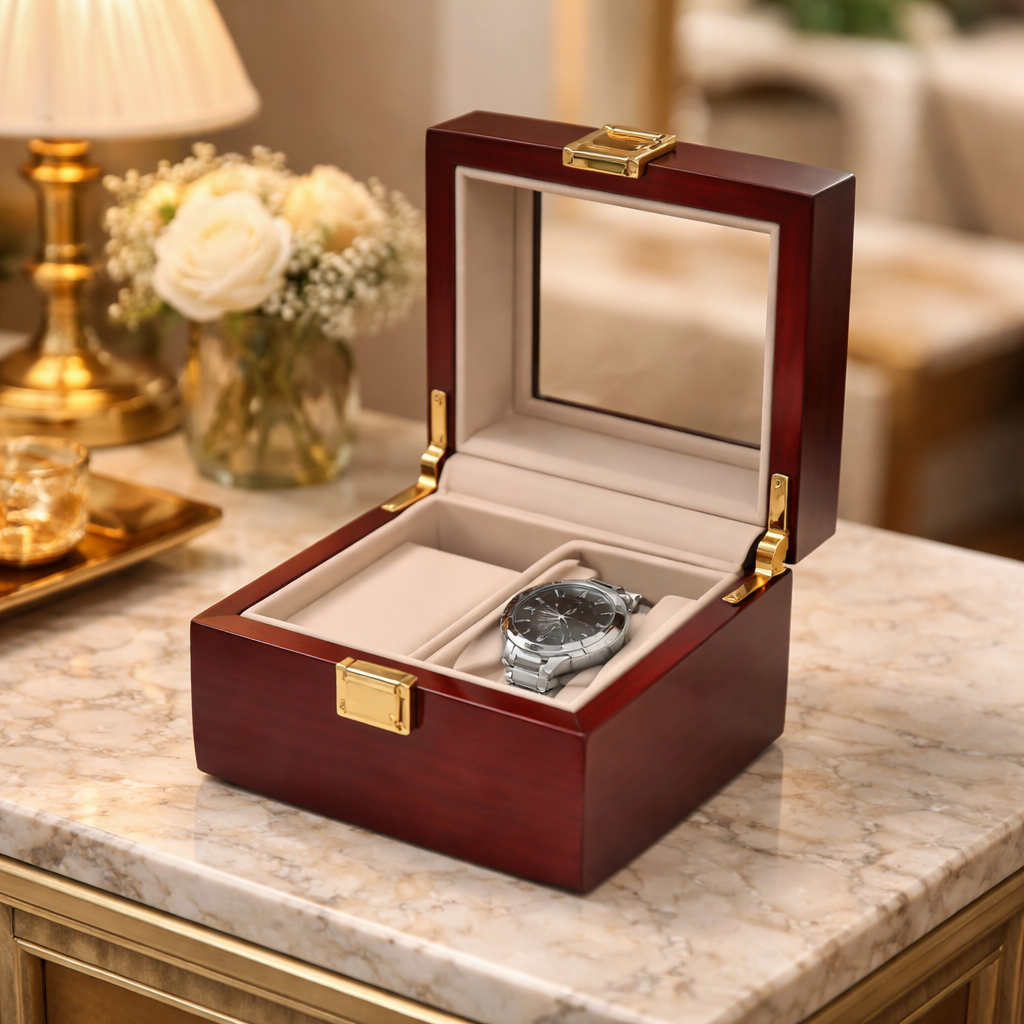 Coffret Bois Rouge 12 Montres Écologique Vitrine