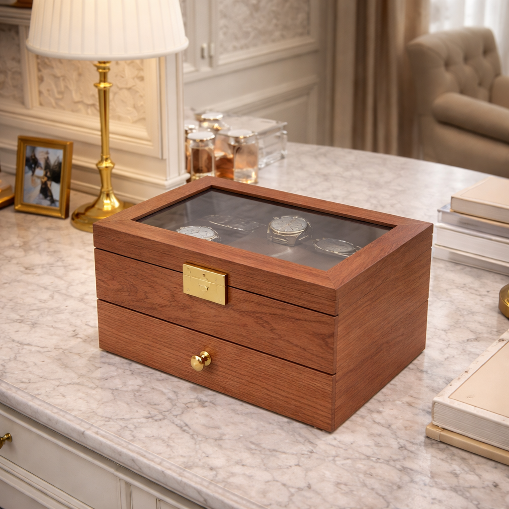 Coffret Bois 20 Montres Vitrine Verre Rétro