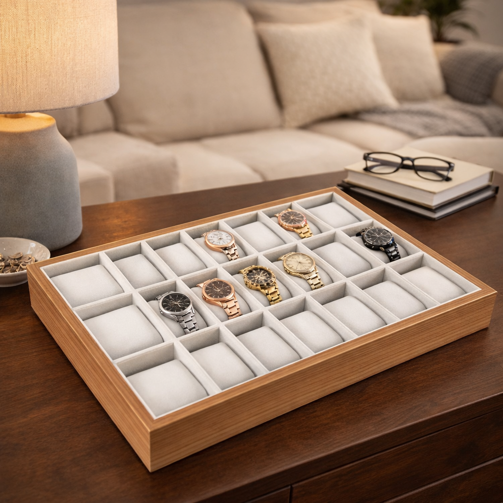 Coffret Présentoir Bois 30 Compartiments Montres