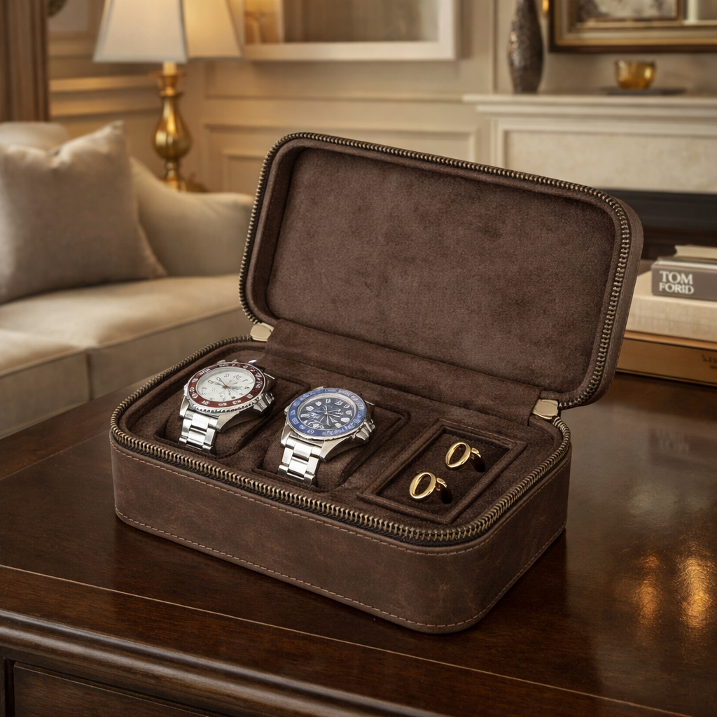 Étui Montre Cuir Voyage 3 Emplacements Vintage