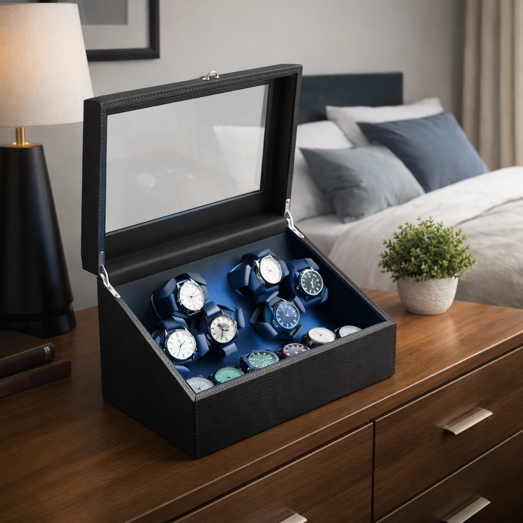 Remontoir Montre Similicuir LED Bleue Silencieux