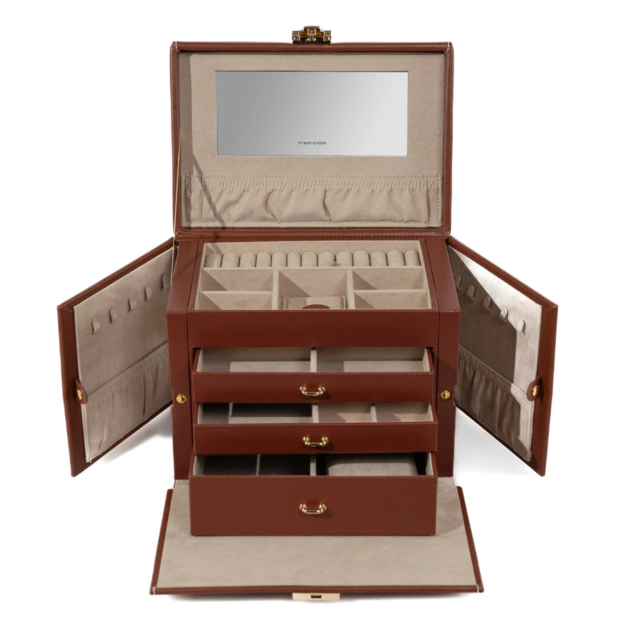 Boîte à Bijoux Cuir XL à 3 Tiroirs avec Miroir