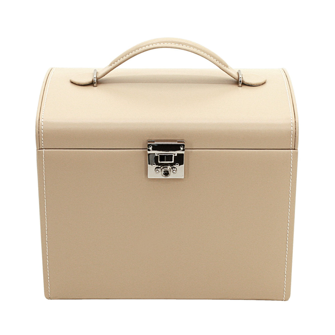 Boîte à bijoux cuir XL beige – fermée avec sa poignée