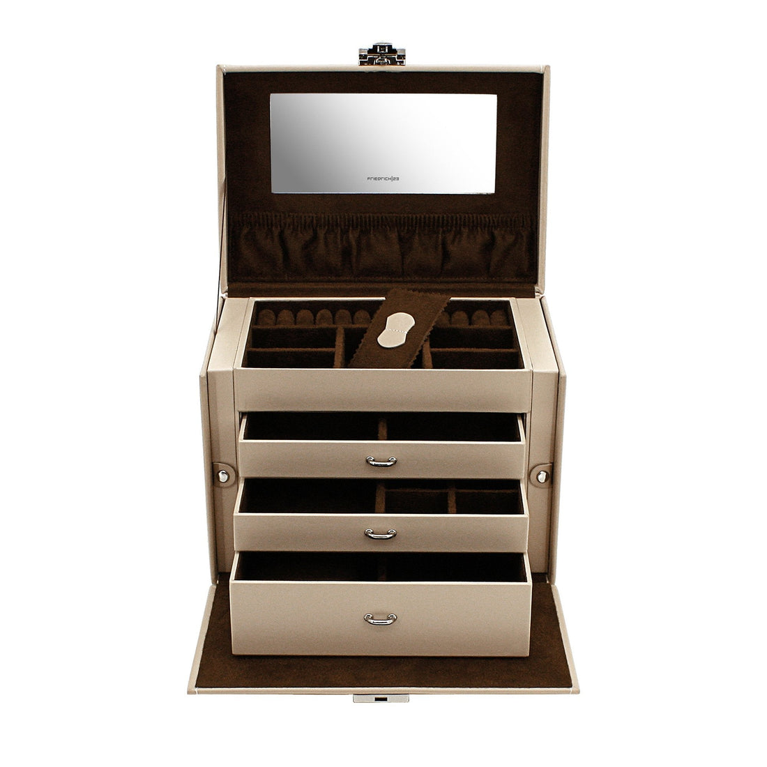Boîte à bijoux cuir XL beige – ouverte de face