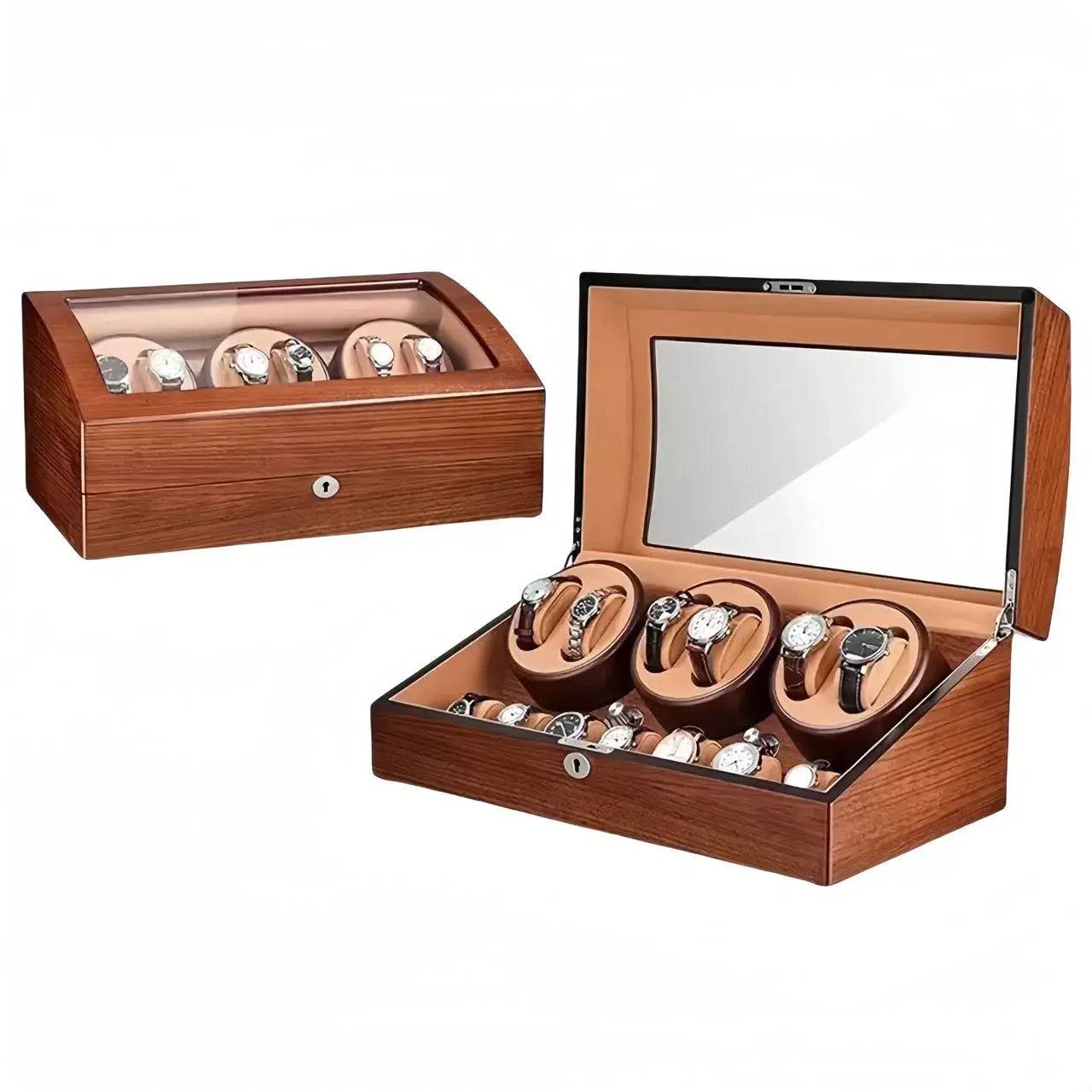 Remontoir Montre Bois Frêne Brun 6 Places 7 Rangements