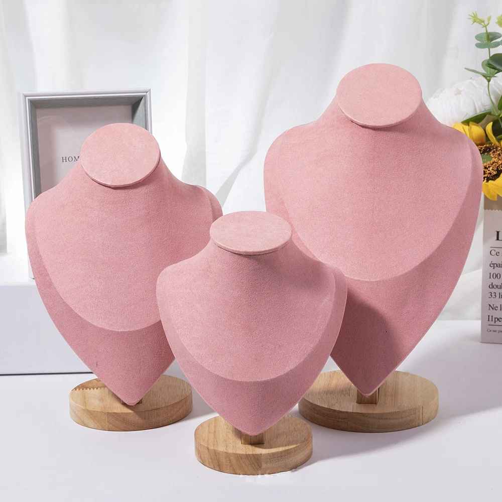 Présentoir collier velours rose