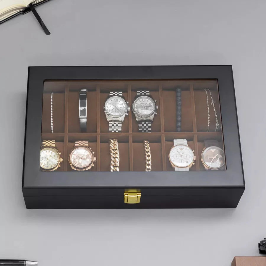 Boîte à Montres Simili Cuir Velours Vitrine