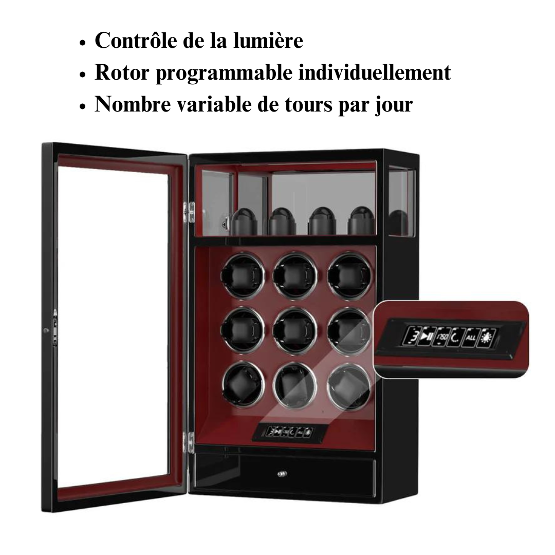 Remontoir Montre 9 Places Empreinte Digitale Vitrine