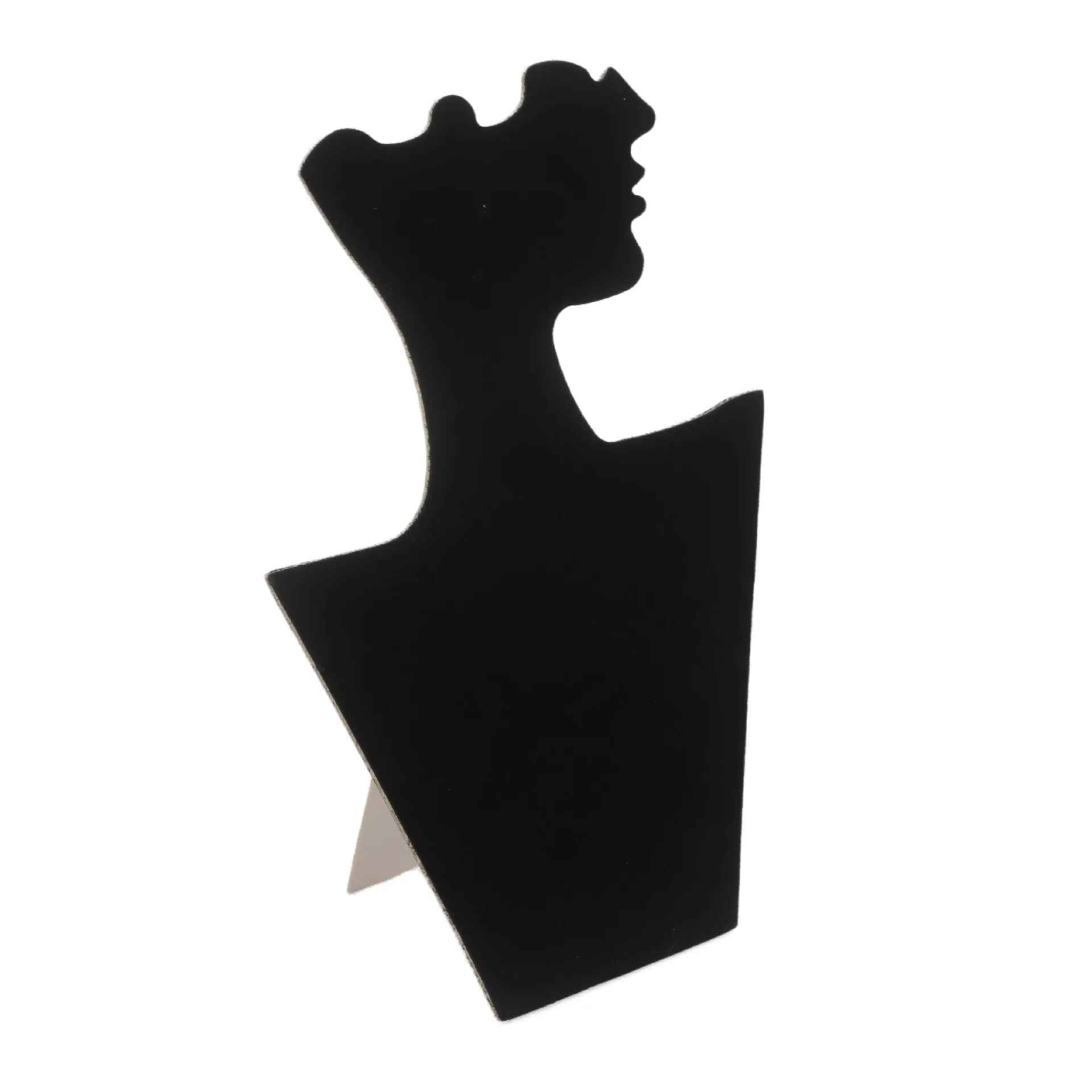 Présentoir Collier et Boucles d’Oreilles Silhouette Féminine en Flanelle Noire (30 × 21 cm)