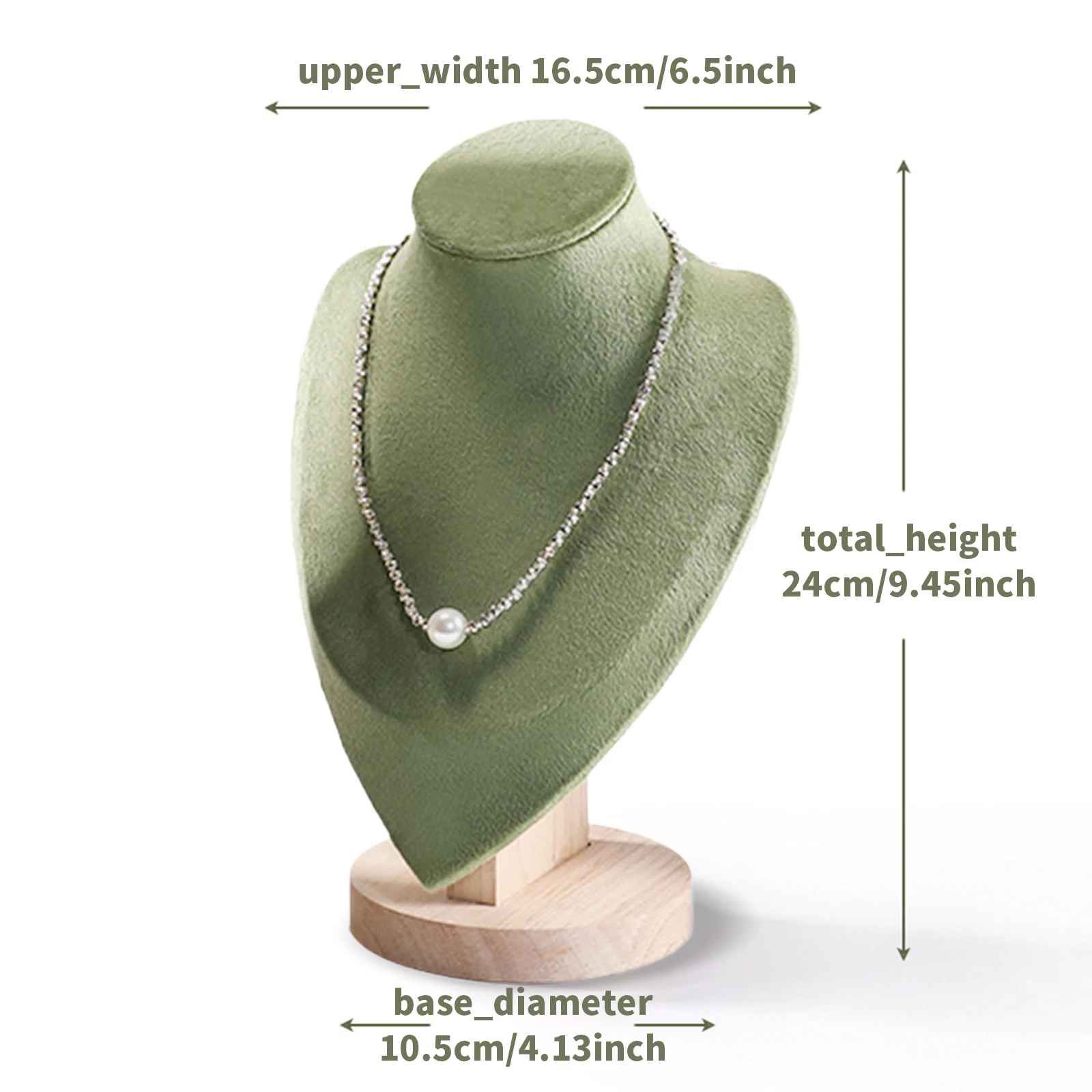 Présentoir Collier Vert Velours & Bois 24 × 16,5 cm