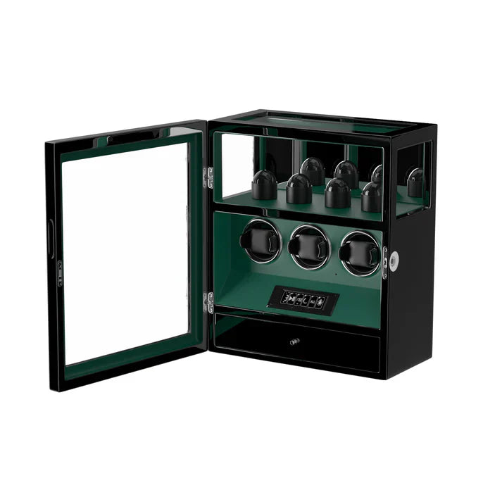 Coffre Fort Montre Cuir Vert Souverain 3 Places Biométrique