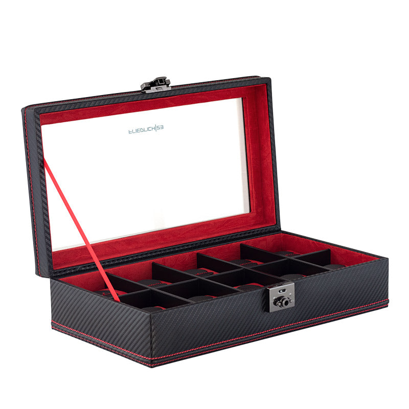 Boite a Montres Plastique Carbone 10 Places Vitrine
