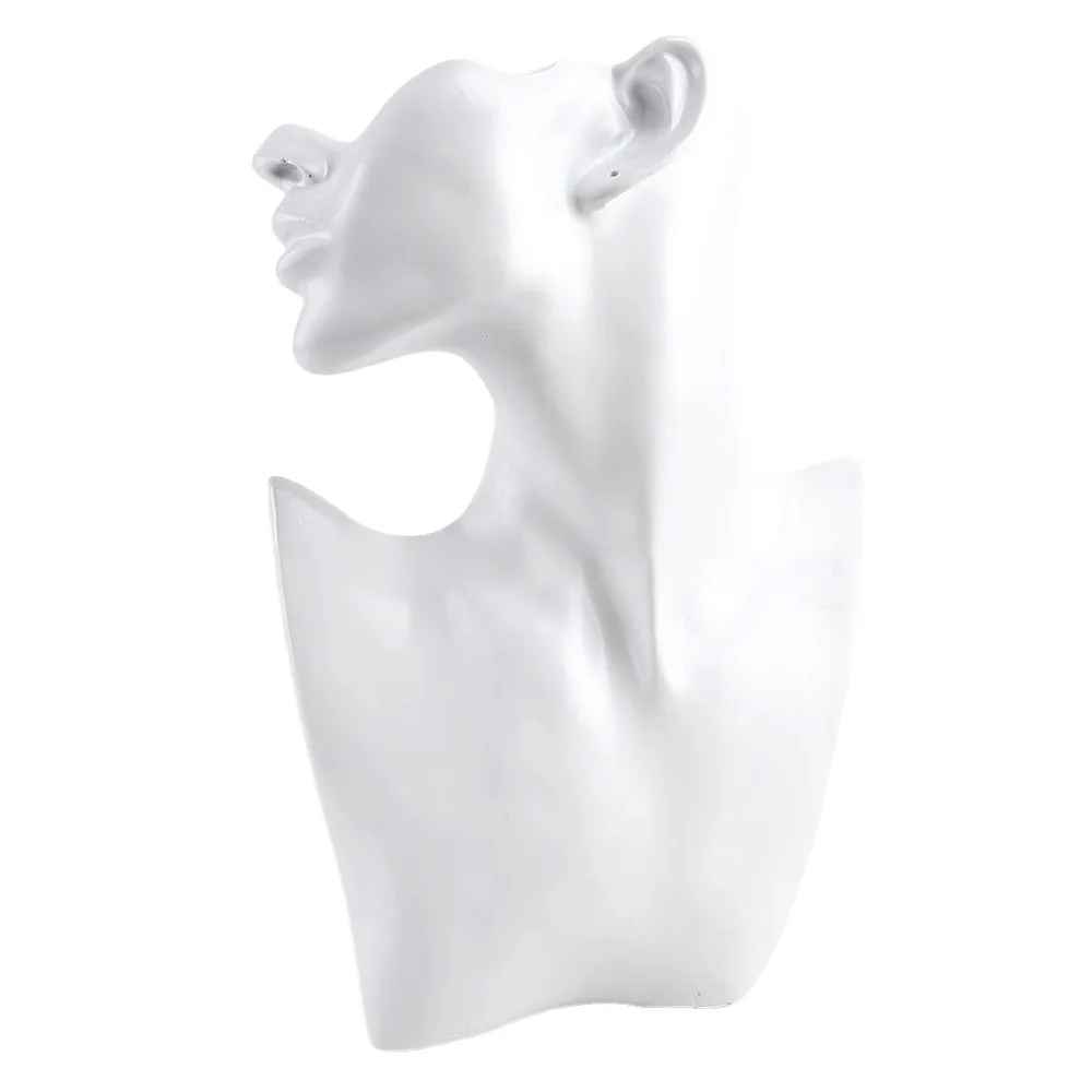 Présentoir collier buste femme blanc en résine 12cm
