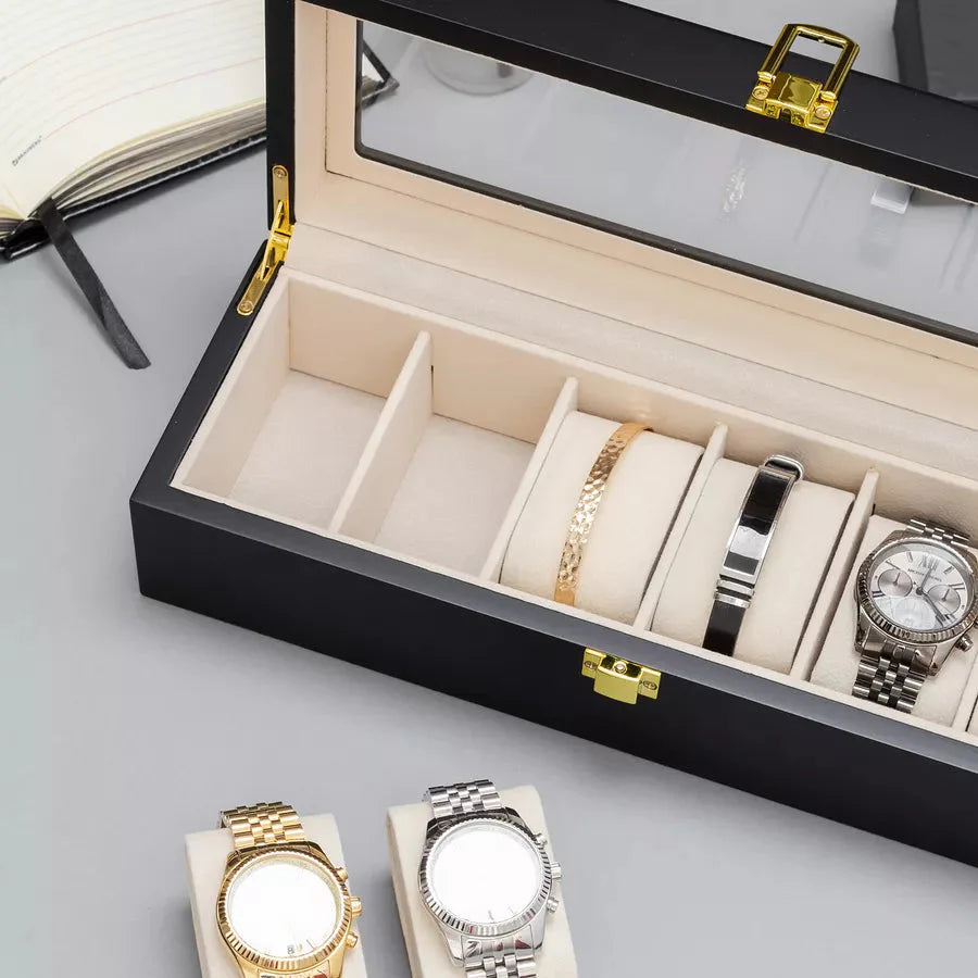 Boîte Rangement Montres Vitrine Luxe Noir Pro