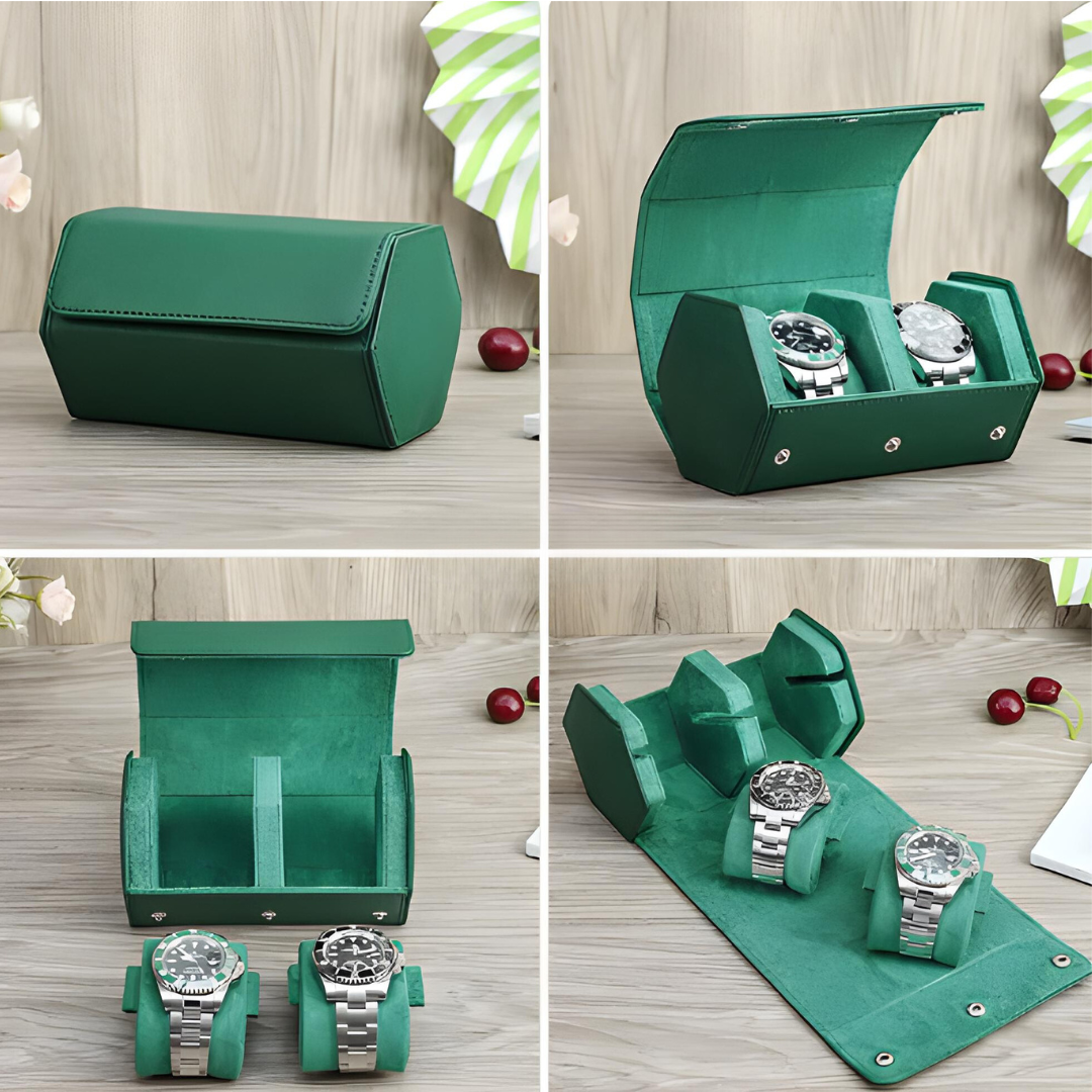 Étui Montre Cuir Vert Émeraude Duo Voyage
