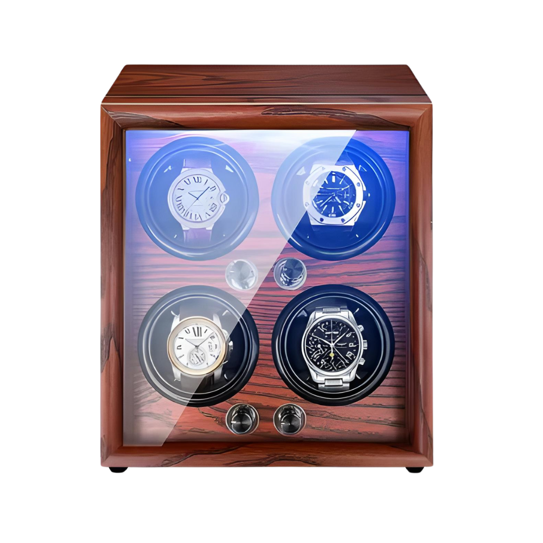 Coffre Fort Montre Bois Massif 4 Remontoirs LED