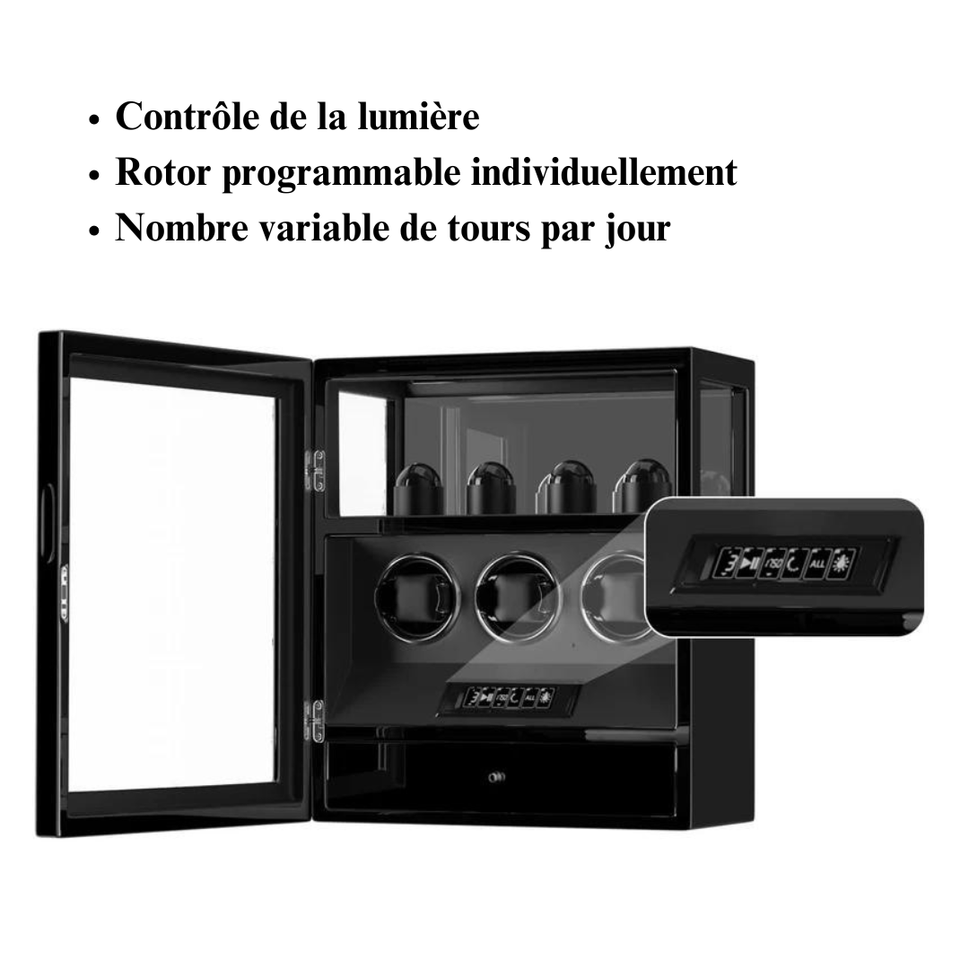 Coffre Fort Montre Cuir Noir 3 Places Empreinte Digitale