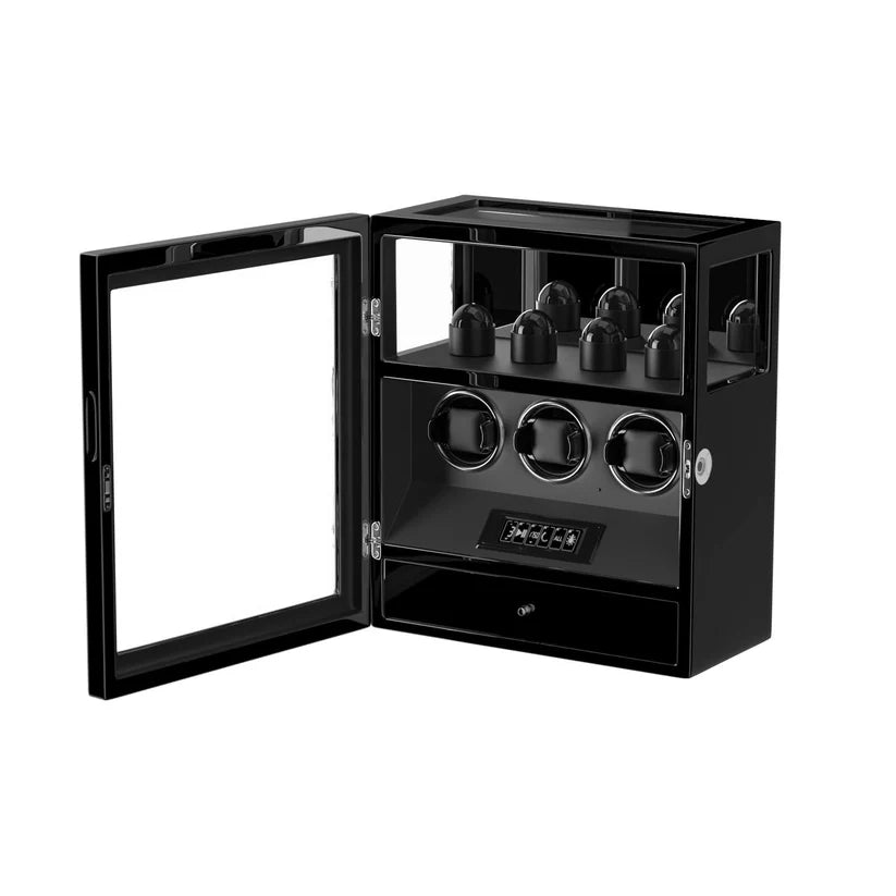 Coffre Fort Montre Cuir Noir 3 Places Empreinte Digitale