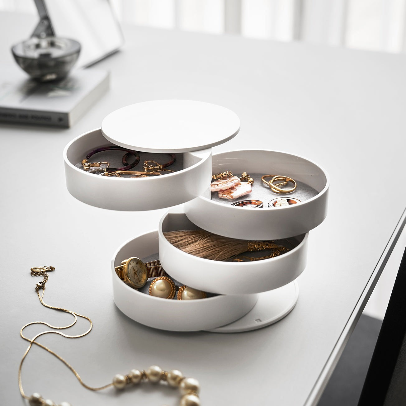 Boîte Bijoux Plastique Rotative 4 Niveaux Ronde