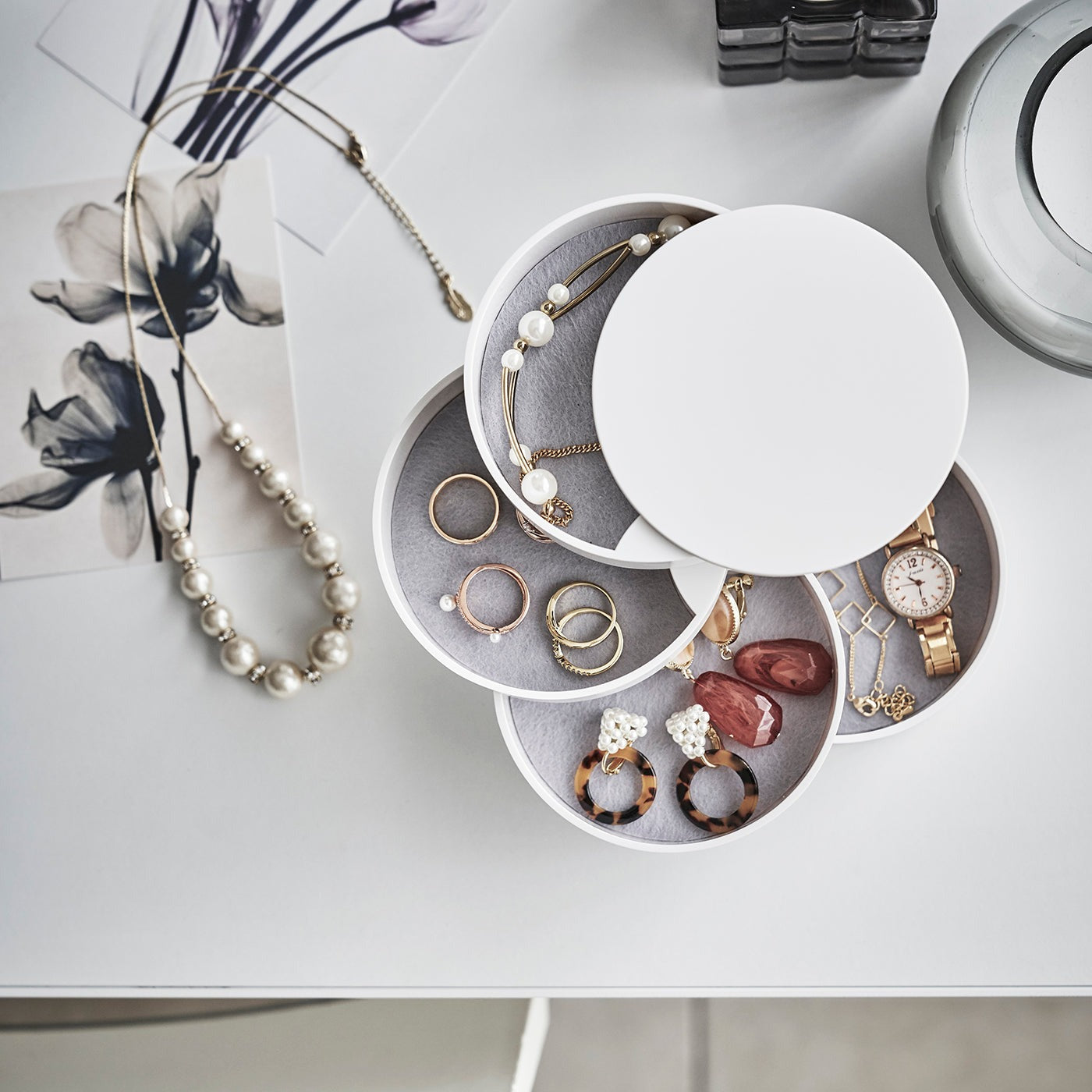 Boîte Bijoux Plastique Rotative 4 Niveaux Ronde