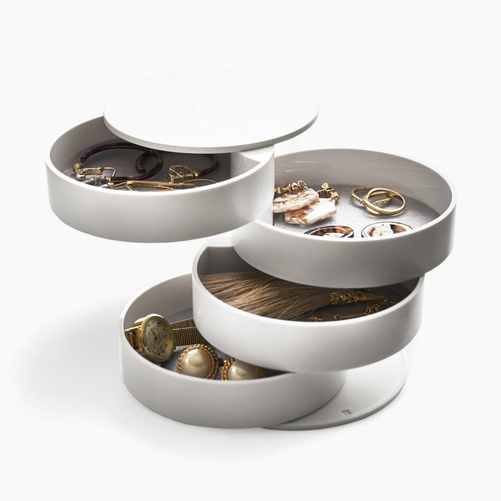 Boîte Bijoux Plastique Rotative 4 Niveaux Ronde