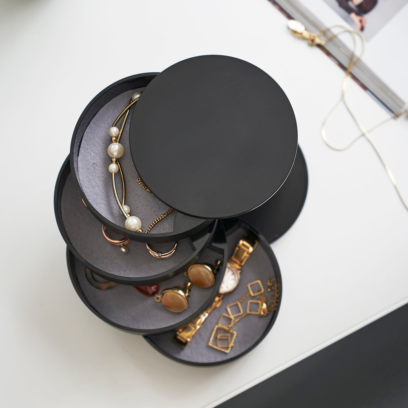 Boîte Bijoux Plastique Rotative 4 Niveaux Ronde