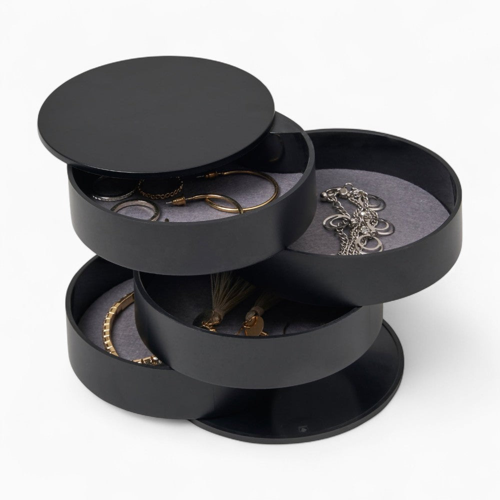 Boîte Bijoux Plastique Rotative 4 Niveaux Ronde