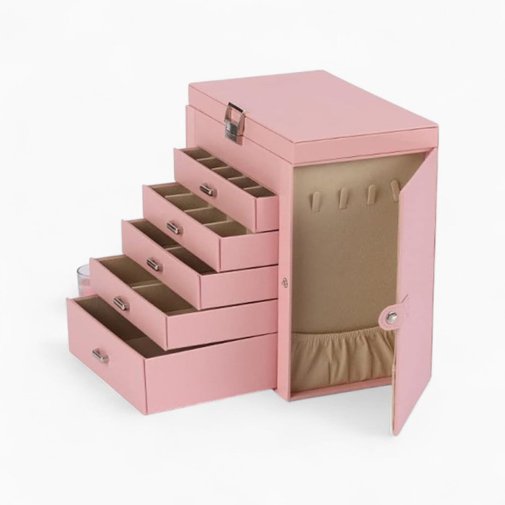 Boîte Bijoux Simili Cuir 5 Tiroirs Velours