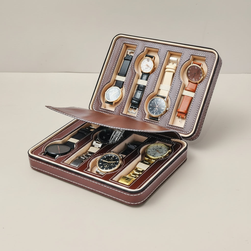 Étui Montre Cuir Marron 8 Places Nomade