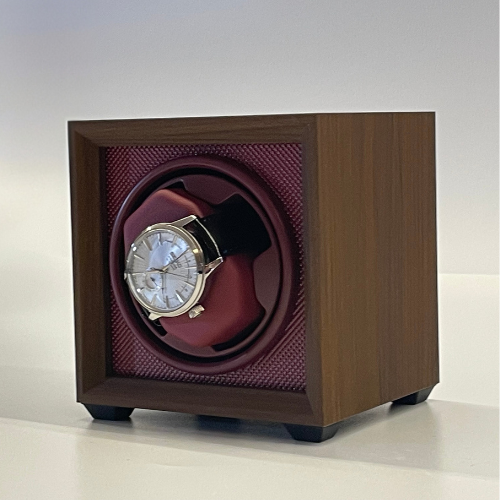 Remontoir Montre Cube Bois Bordeaux Automatique