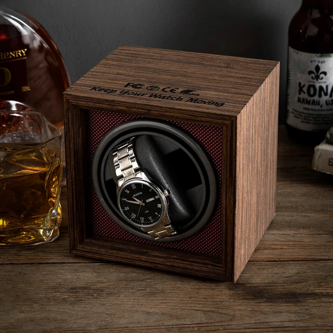 Remontoir Bois Chêne Cube Bordeaux Montre Automatique